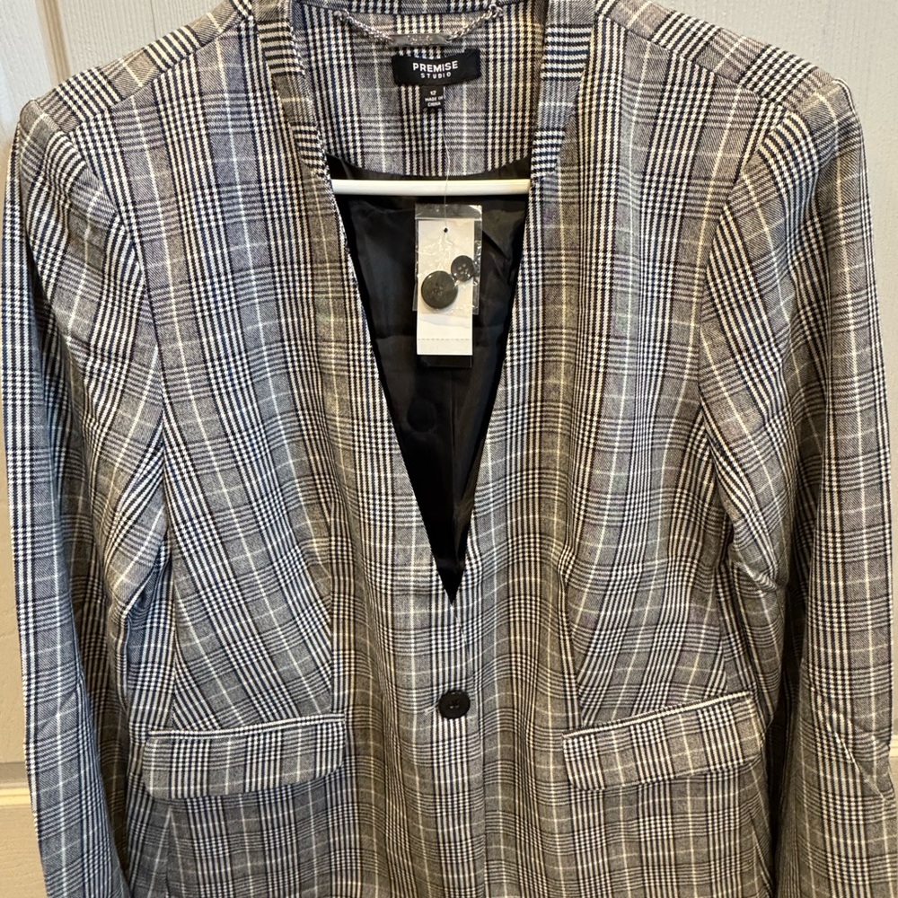 Premise Black and White Plaid Women's Blazer